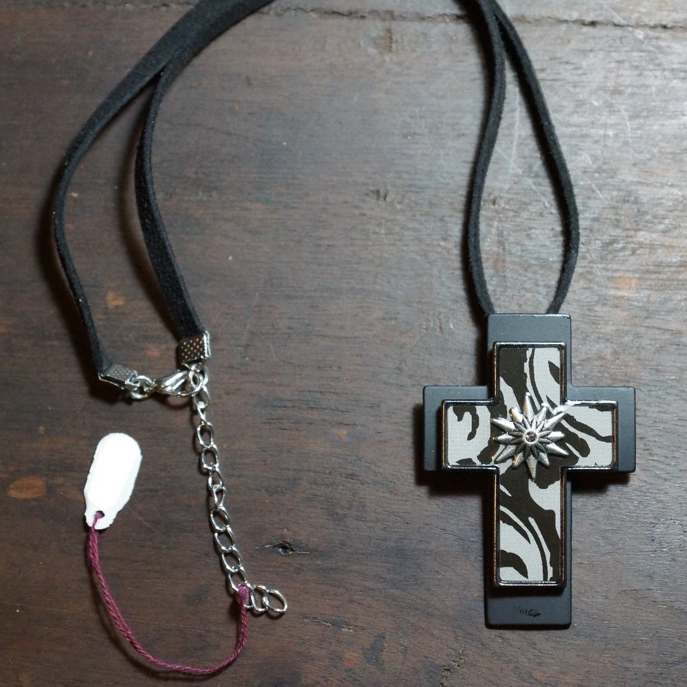 Gothic Zebra Cross Suede Necklace